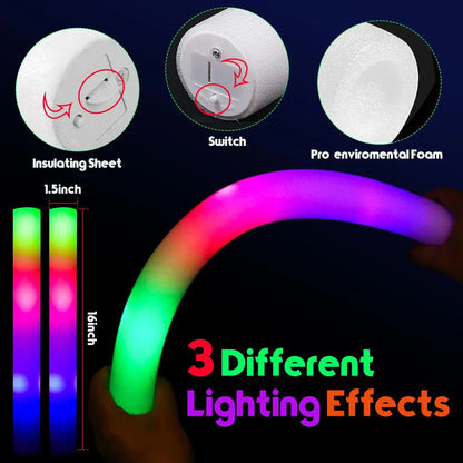 30Pcs Foam Glow Sticks – Colorful LED Flashing Glow Sticks with 3 Modes for Parties, Weddings & Concerts