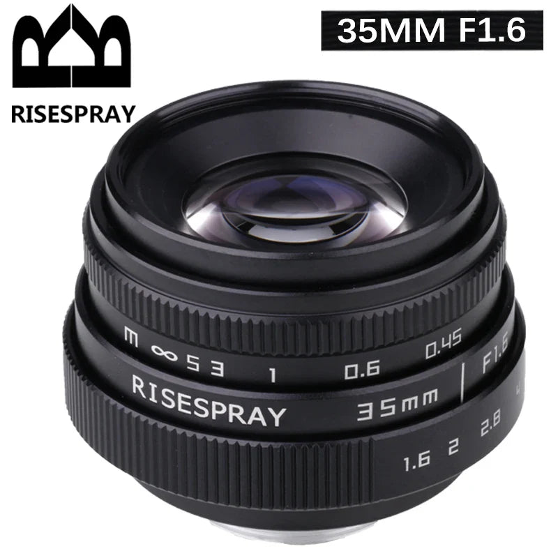 RISESPRAY 35mm F1.6 Manual Focus Prime Lens — Compatible with Canon EOS M, Nikon N1, Fuji C-FX, Sony NEX, Olympus Micro 4/3