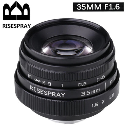 RISESPRAY 35mm F1.6 Manual Focus Prime Lens — Compatible with Canon EOS M, Nikon N1, Fuji C-FX, Sony NEX, Olympus Micro 4/3