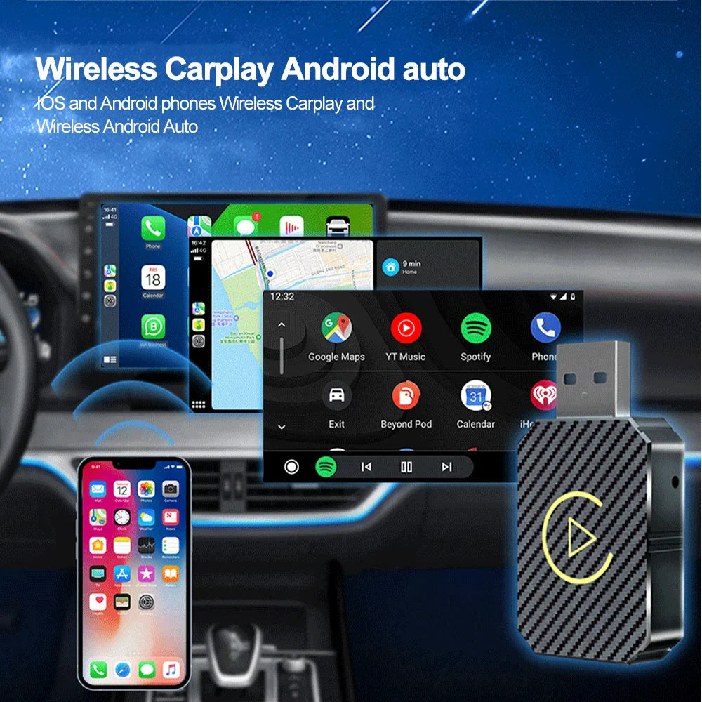 NEW 2 in 1 Mini AI Box - Wireless CarPlay and Android Auto Adapter, Wired to Wireless for Audi, Toyota, VW, Peugeot, Plug and Play