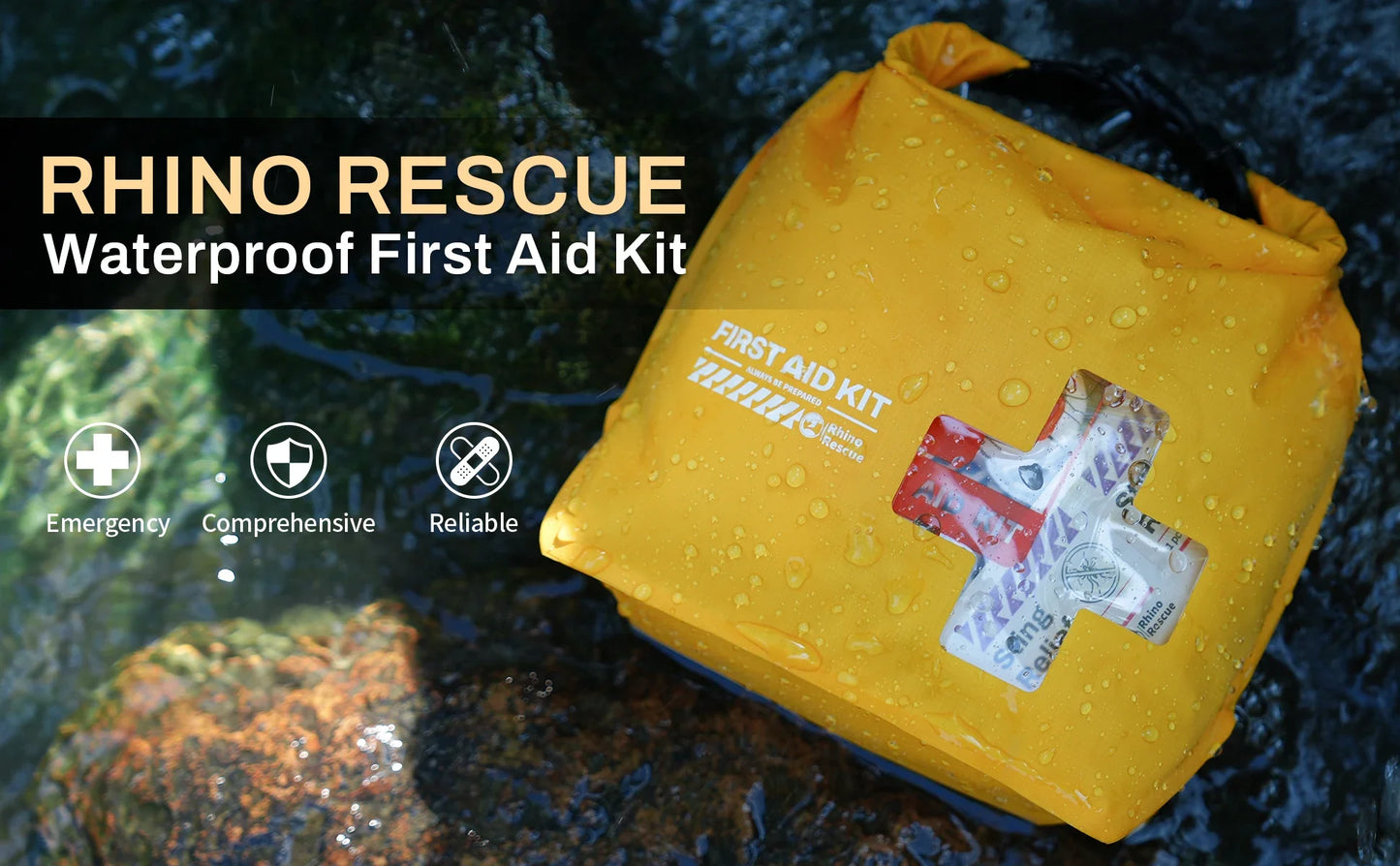 RHINO RESCUE Waterproof First Aid Kit — Lightweight Dry Bag with Emergency Survival Supplies for Outdoor Kayaking, Swimming & Boating