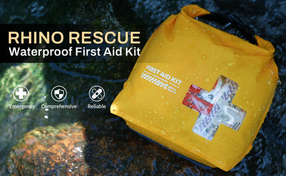 RHINO RESCUE Waterproof First Aid Kit — Lightweight Dry Bag with Emergency Survival Supplies for Outdoor Kayaking, Swimming & Boating