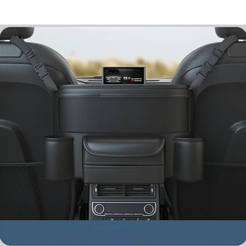 Car Seat Middle Storage Bag – PU Leather Auto Armrest Handbag Holder with Water Cup, Phone & Tissue Pockets, Universal Seat Hanger