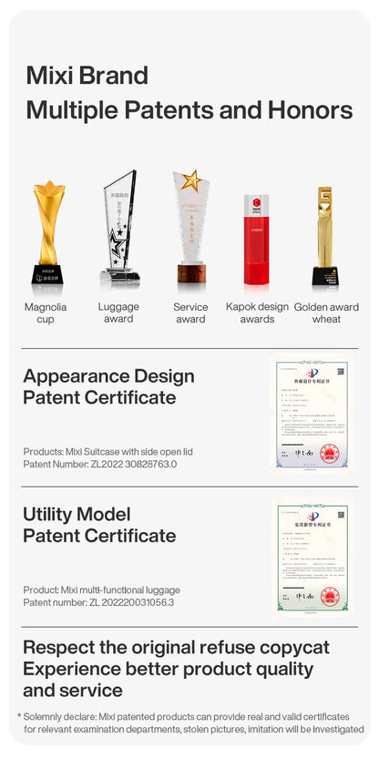 Mixi PC Aluminum Frame Suitcase — Front-Opening Rolling Travel Luggage, 20", 24" & 26" Carry-On M9291