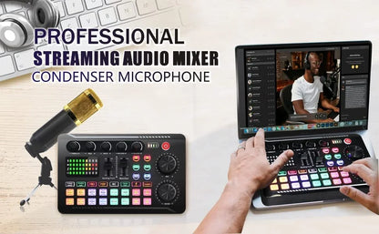 DJ Studio Sound Card Kit – Microphone, Mixer Console & Cables for Live Voice, Phone & Computer F998