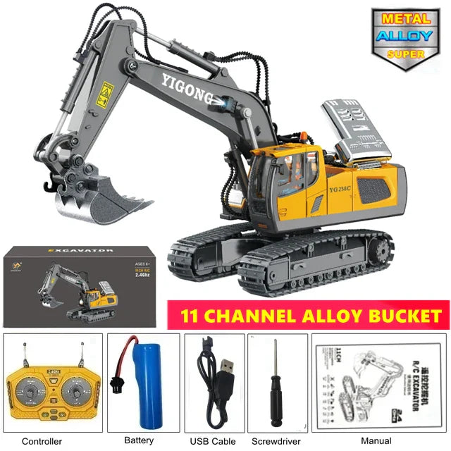 4WD RC Excavator Alloy Dump Truck Bulldozer | Remote Control Construction Vehicle Toy for Kids