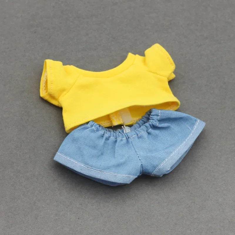 Doll Clothes Outfit for Kpop EXO Labubu & Cotoon Dolls – T-Shirt & Denim Shorts Set for 10-17cm Dolls