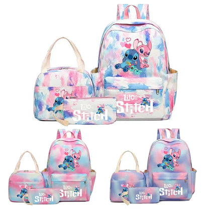 3pcs Stitch Backpack Set – Large Capacity Cartoon Schoolbag with Lunch Bag & Pencil Case for Kids & Girls