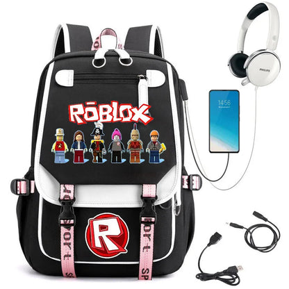 Roblox Creative School Backpack – Double Zipper Cartoon Bag for Boys & Girls, Orthopedic Durable Student Backpack, Kids Gift