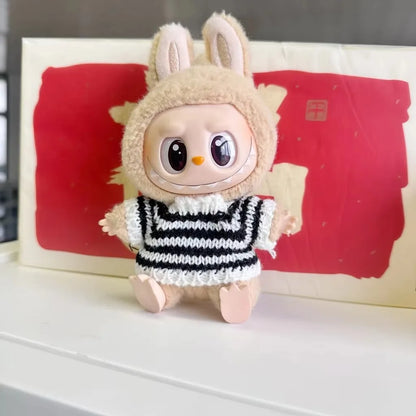 Labubu Striped Sweater Outfit - Matching Hat Pendant, Customizable Doll Accessories