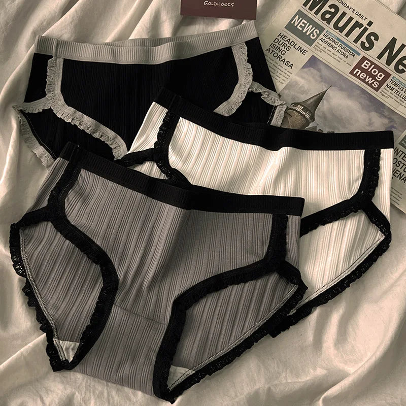 3-Piece Women’s Cotton Panties Set – Mid-Waist, Breathable Underwear, Solid Color Briefs, Sexy Lingerie for Girls