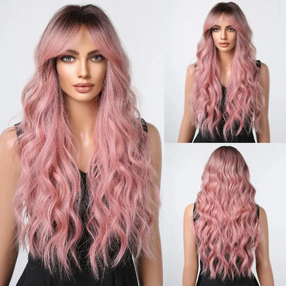 CharmSource Pink BOBO Short Synthetic Wig – Natural Wavy Heat Resistant Hair Wig for Women, Party & Daily Wear