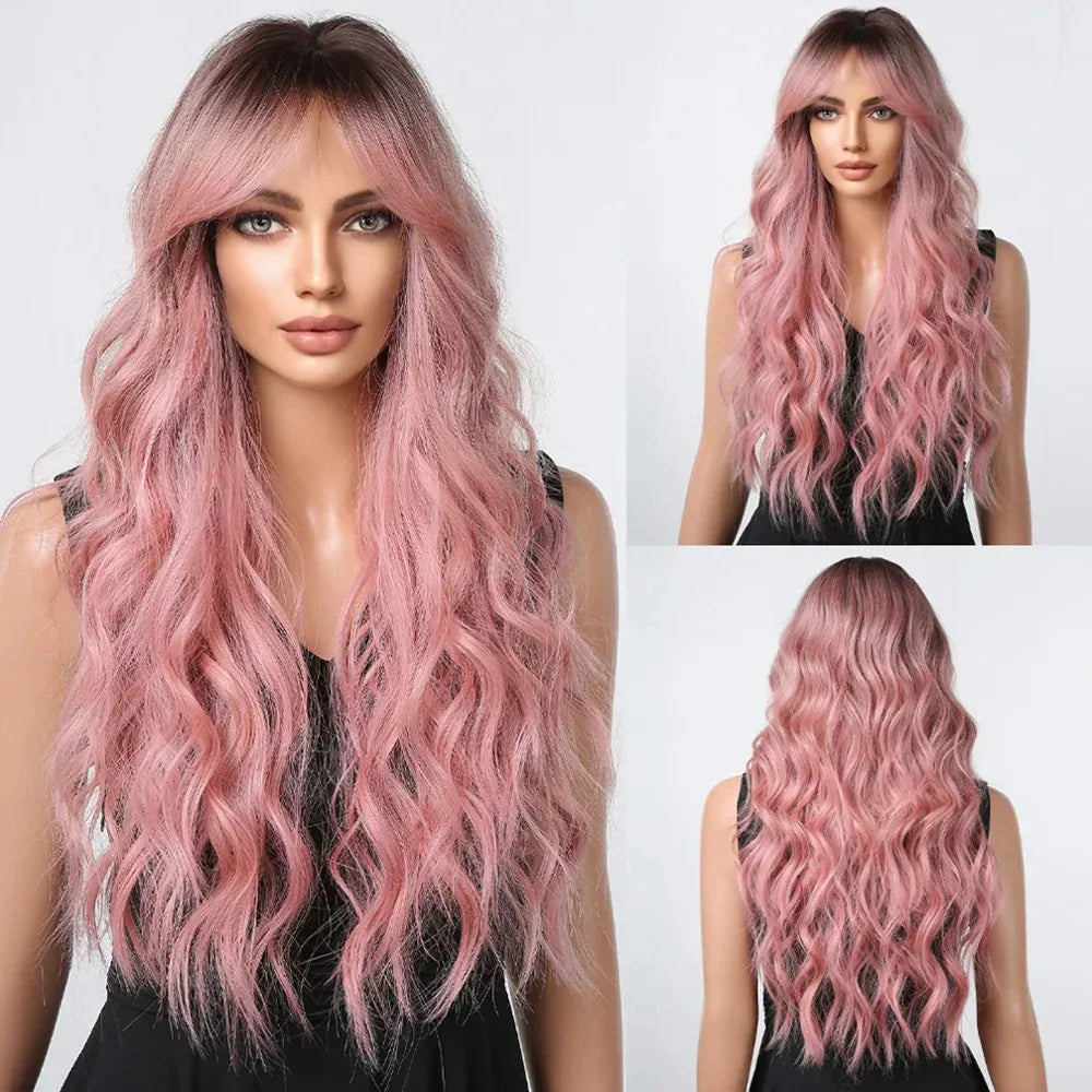 CharmSource Pink BOBO Short Synthetic Wig for Women — Natural Wave, High-Density, Heat-Resistant Hair for Daily & Party