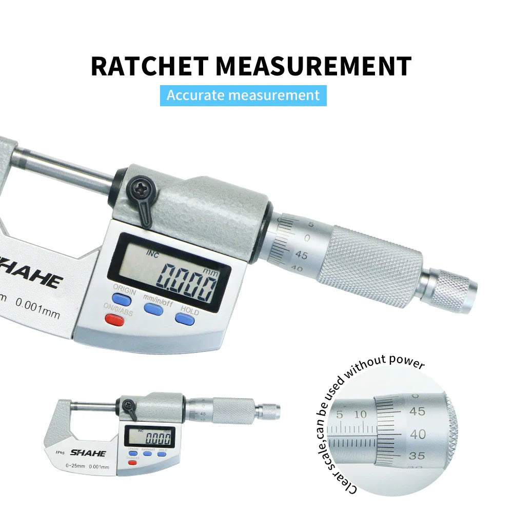 SHAHE 0.001mm Electronic Outside Micrometer — 0-25mm Digital Caliper Gauge for Precision Measurement