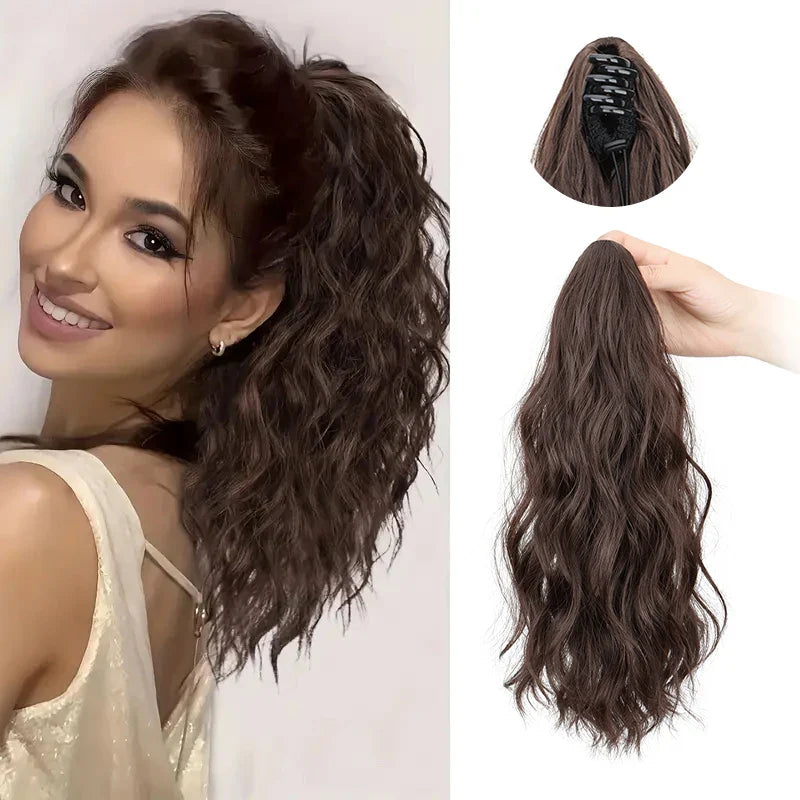Synthetic Short Curly Water Wave Claw Clip-In Ponytail – Black & Blonde Hair Extension for Women Fashion Accessories