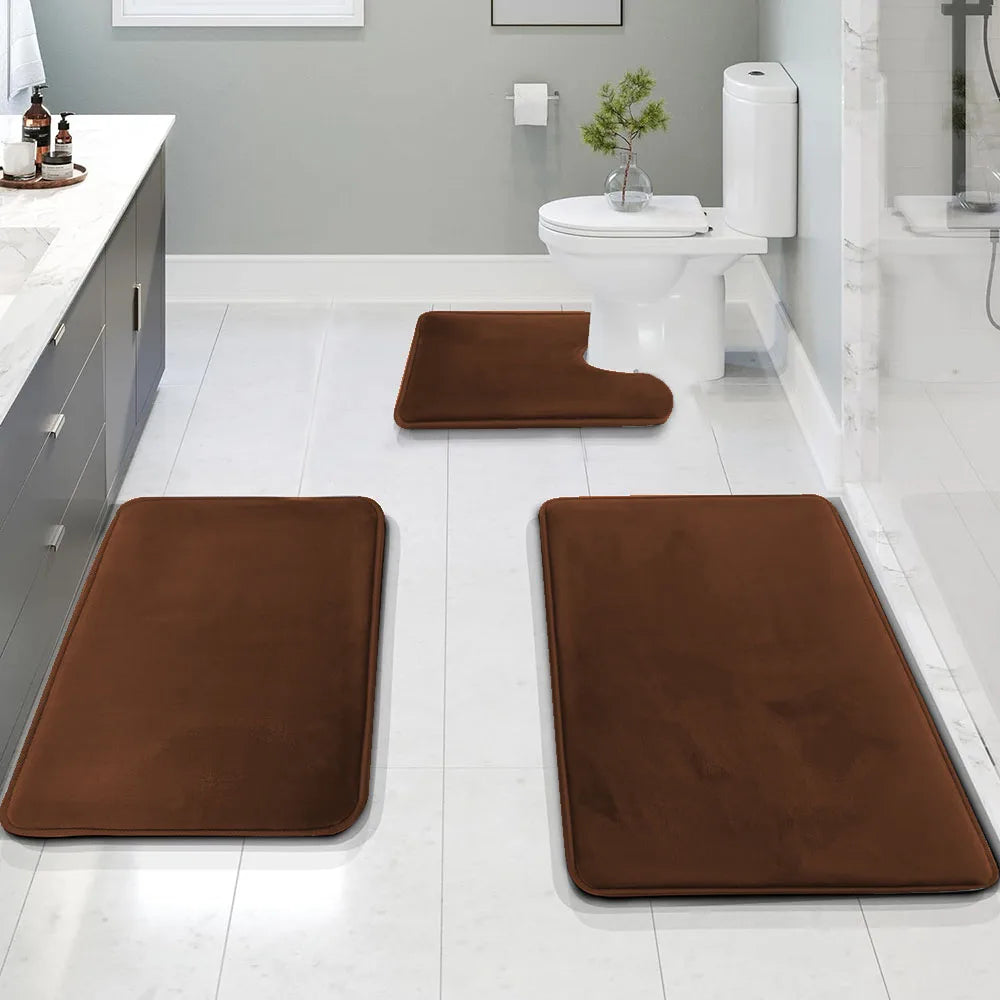 3PC Waterproof Non-Slip Sponge Bathroom Carpet Set - Washable Home Decor