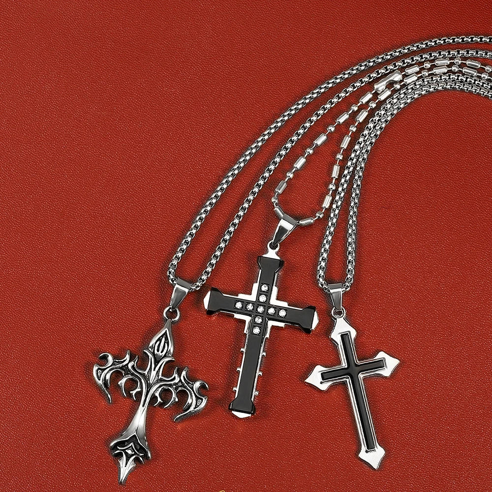 High-Quality Titanium Steel Cross Necklace – Non-Fading Hip-Hop Pendant Chain for Men & Women, Trendy Fashion Gift Jewelry