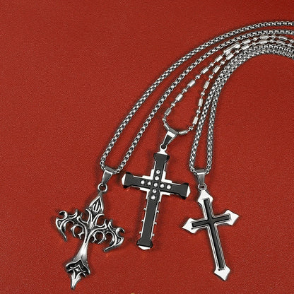 High-Quality Titanium Steel Cross Necklace – Non-Fading Hip-Hop Pendant Chain for Men & Women, Trendy Fashion Gift Jewelry