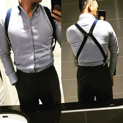 Fashion Vintage Suspenders - 2.5cm Wide Cross-Over Back with Adjustable Elastic Straps - Stylish Trouser Brace for Women and Men