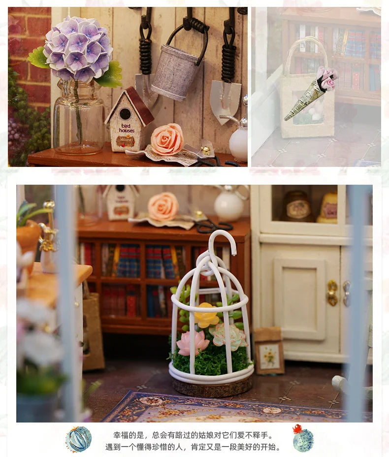 DIY Wooden Sunshine Greenhouse Cottage – Miniature Dollhouse Kit with Furniture for Friends' Gifts