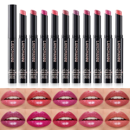 LANGMANNI Pearlescent Lipstick - Slanted Tip Long Lasting Color Lip Gloss Makeup