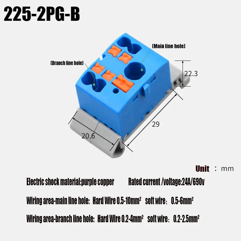 Push-In Modular Wire Connector Terminal Block – Compact 1-In Multiple-Out Splicing Lighting Connector, 225 Series (1Pc)