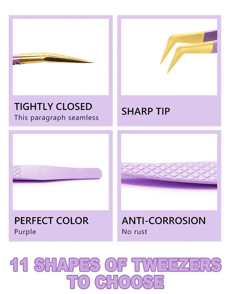 AILEISHI Eyelash Tweezers — Stainless Steel High Precision Anti-Static Extension Tool