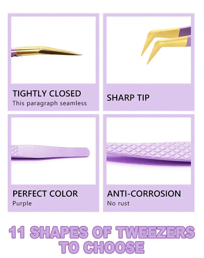 AILEISHI Eyelash Tweezers — Stainless Steel High Precision Anti-Static Extension Tool
