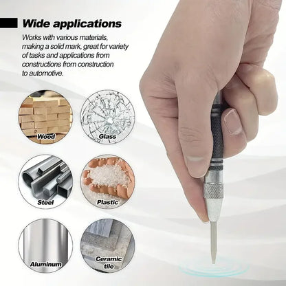 Heavy Duty Automatic Center Punch Tool – Spring Loaded Drill Hole Marker for Wood, Metal & Steel Carpentry