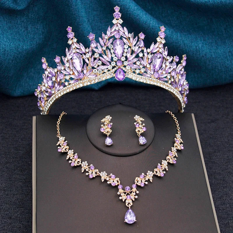 Princess Crown Bridal Jewelry Set - Tiara, Necklace and Earrings for Weddings and Prom