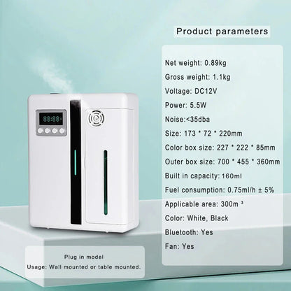 160ML Wall-Mounted Aroma Diffuser - Scent Machine with Fan for Hotel Lobby & Large Area Fragrance