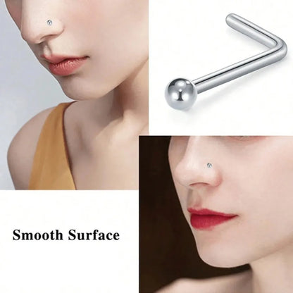 20G Stainless Steel L-Shaped Nose Stud Ring – 2mm Ball Twister Screw Nose Piercing Jewelry for Women & Men Stylish Body Accessory