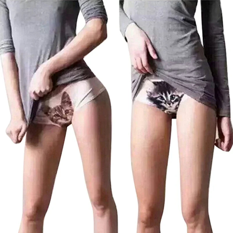 Women's Cat Print Briefs - Cute Meow Star Pattern Casual Underwear