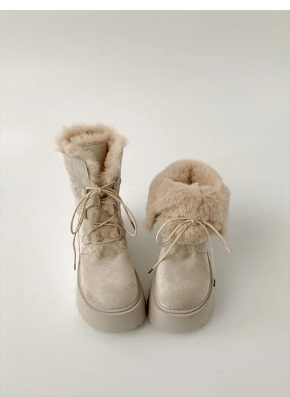 Women’s Winter Chunky Sole Fur Snow Boots – Cozy Height-Boosting Cotton Short Booties