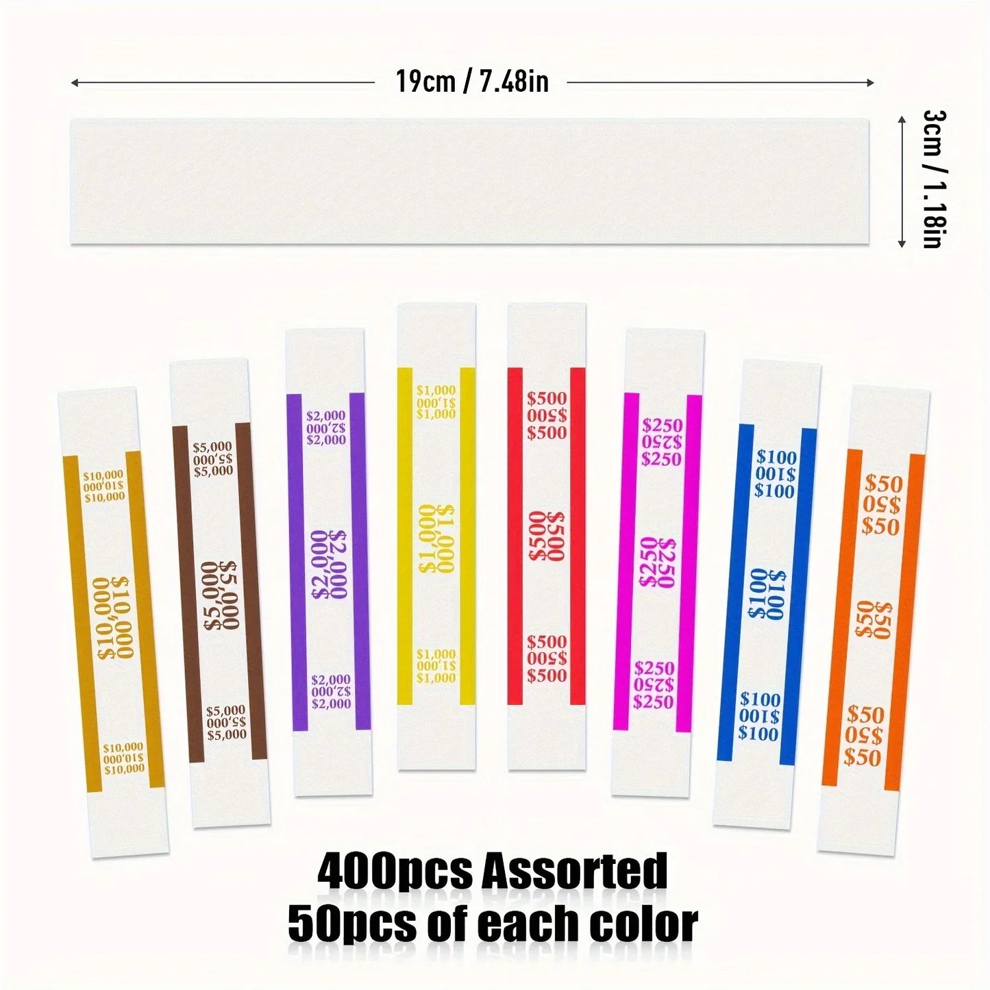 400pcs Assorted Money Bands – Self-Sealing Bill Straps for Cash Binding, Currency Organization & Fake Clinton Band