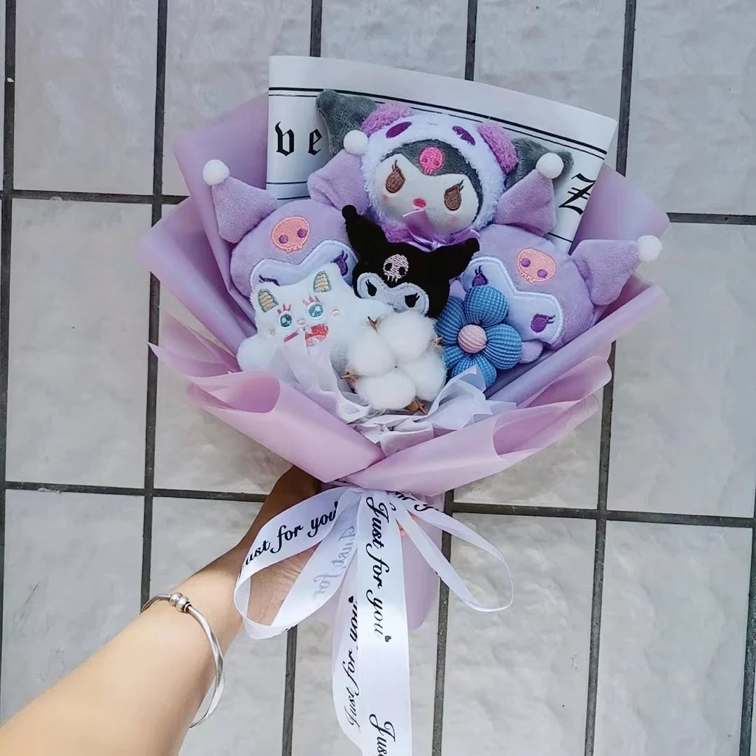 Sanrio Kuromi Plush Flower Bouquet — Soft Plush Doll Gift for Christmas, Valentine's Day, Birthday & Wedding Party