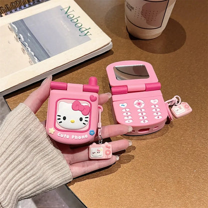 AirPods 1/2/3/4 Pro/Pro2 Silicone Case – 3D Hello Kitty Cartoon Headphone Box with Retro Mirror KT Cover
