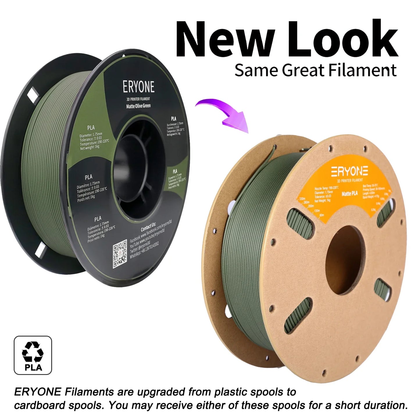 ERYONE Matte PLA Filament 1.75mm – 1KG High-Quality Spool for 3D Printing, Fast Shipping