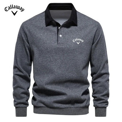 Men's Embroidered Pure Cotton Long-Sleeved Polo Shirt - Fashionable Casual Top for Autumn & Winter