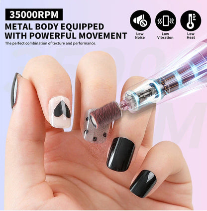 35000RPM Electric Nail Drill – Professional Rechargeable Nail File for Gel Nails, Portable Manicure Tool