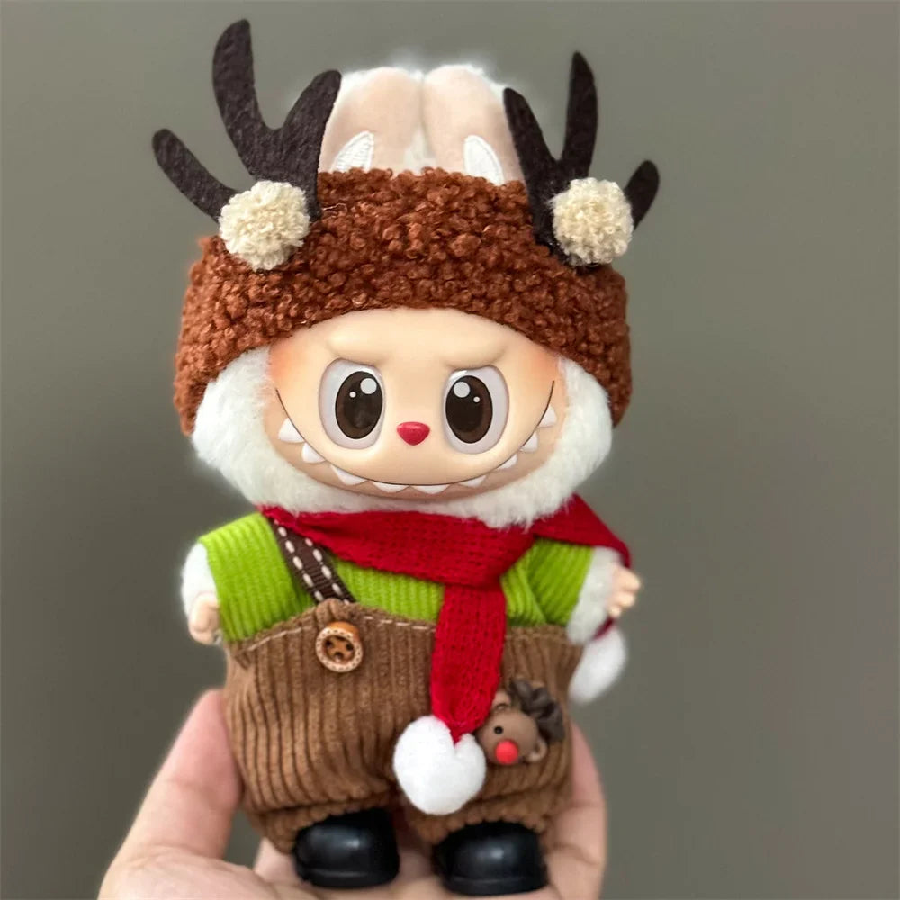 15–17cm Labubu Doll Clothes – Christmas Hat, Scarf & Elk Snowman Plush Outfit Set, New Year Gift
