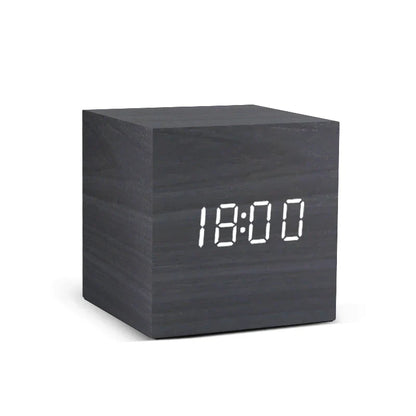 Wooden Digital Alarm Clock – LED Desktop Clock with Temperature Display, Sound Control, USB/AAA Powered Bedside Clock