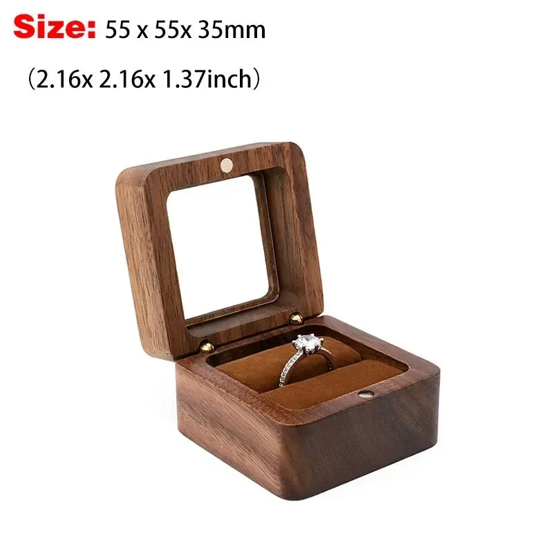Personalized Walnut Wooden Ring Box - Custom Name Engagement & Wedding Anniversary Gift