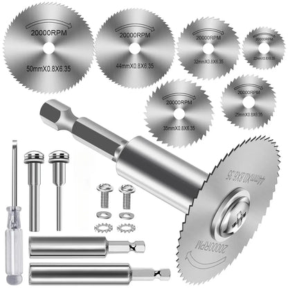 HSS Circular Saw Blade Set - 1/4 Inch Hex Shank Cutting Discs for Rotary Tools, Metal, Wood & Plastic