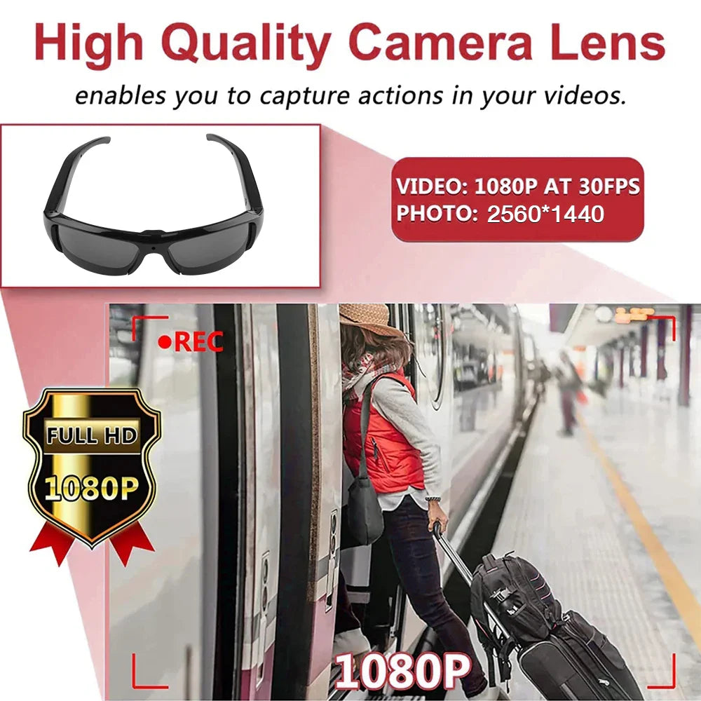 Wearable HD 1080P Mini Glasses Camera – Portable Outdoor Security Sports DV DVR Video Recorder, Surveillance Camcorder for Driving