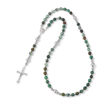 6mm Tiger Eye Rosary Beads Necklace – Catholic Jesus & Virgin Mary Pendant Long Knotted Chain Religious Jewelry for Men & Women