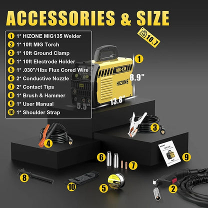 HIZONE 3-in-1 Mig Welding Machine – Intelligent Inverter Portable Welding Equipment 110V