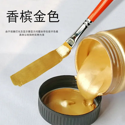 60/100ml Golden Acrylic Paint – Metal Pearlescent Waterproof Non-Fading Gypsum Glue for DIY Hand Painting