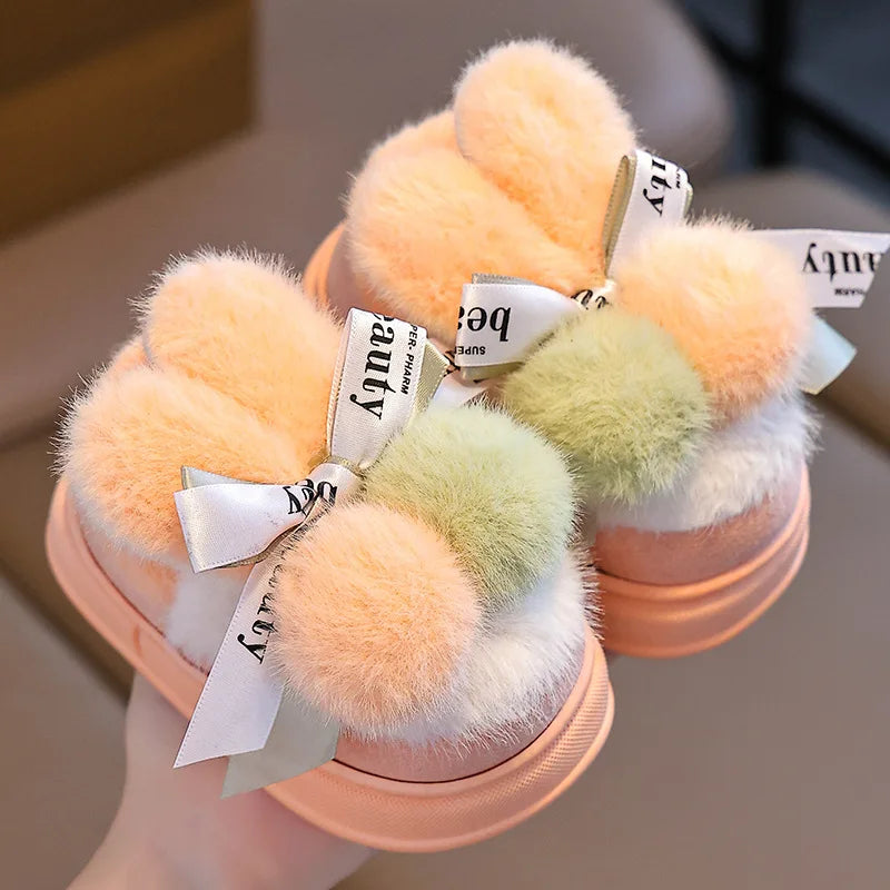 Kids Cotton Winter Slippers - Cartoon Non-Slip Indoor House Shoes with Heel Cover