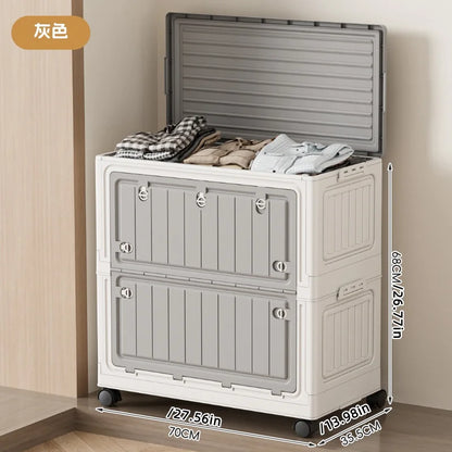 Large Capacity Foldable Storage Bin - Transparent Mobile Organizer with Wheels for Clothes & Toys